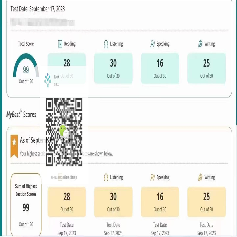 浙江某同学托福保分保过出99